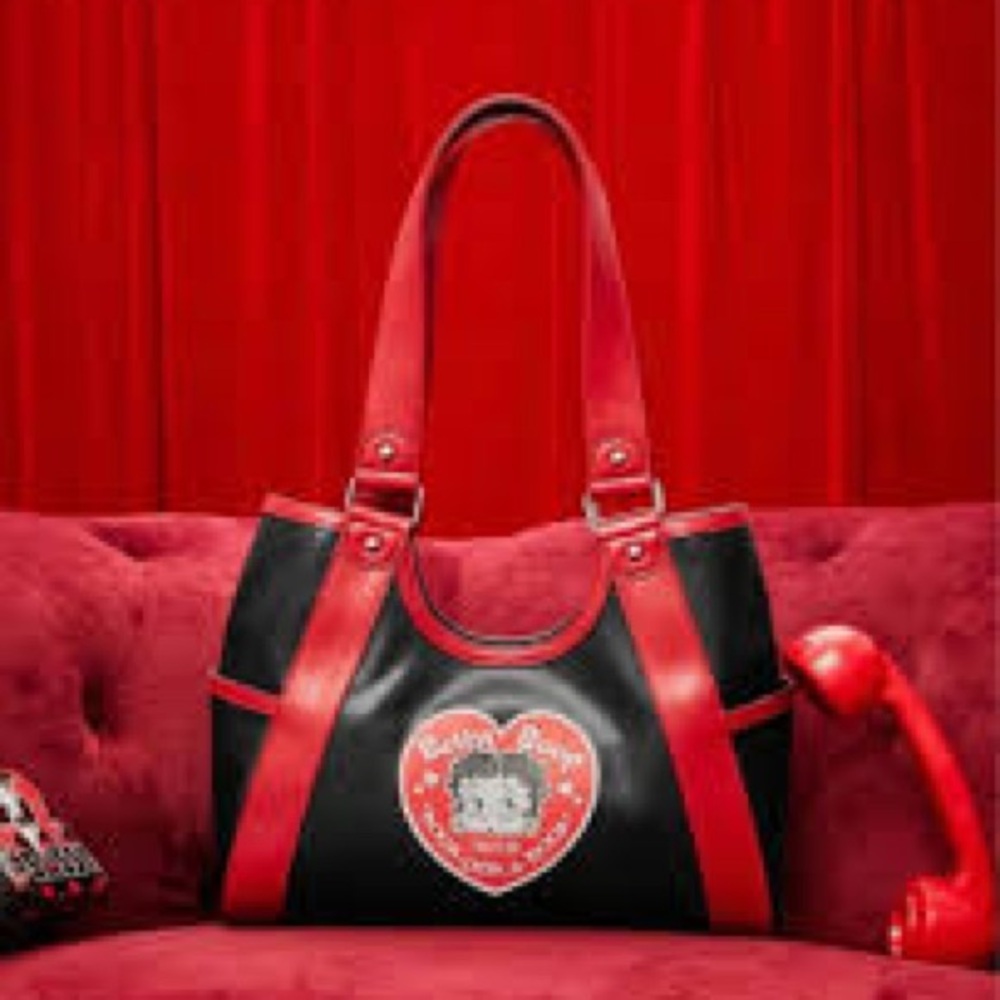Betty Boop Black and Red Heart-Logo Vintage Shoulder Bag - Picture 3 of 6